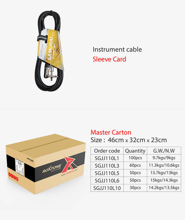 Instrumentenkabel 6,3 mm Mono-Klinke auf 6,3 mm Mono-Klinke gewinkelt, 10 m Roxtone SGJJ110L10