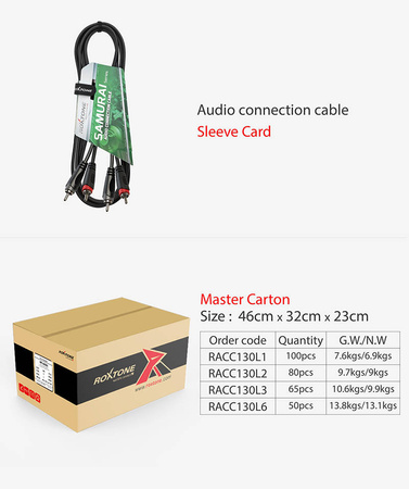 Audiokabel 2x RCA Stecker auf 2x RCA Stecker, 3 m Roxtone SACC130L3
