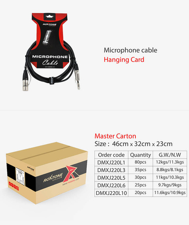 Mikrofonkabel XLR 3-polig männlich - 6.3mm mono Jack Stecker Roxtone DMXJ250L1