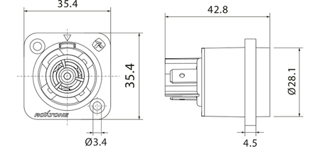 Power Link Serie wasserdichte Steckdose IP65 Roxtone RAC3FPWP