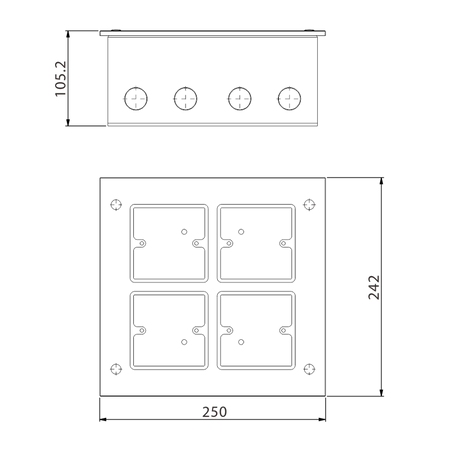 Professionelle wandmontierte Aluminium-Box für vier "86" Typ Panel Roxtone WBP040