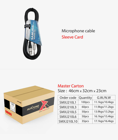 Mikrofonkabel XLR 3-polig weiblich - 6,3mm mono Klinkenstecker SAMURAI Roxtone SMXJ210L10