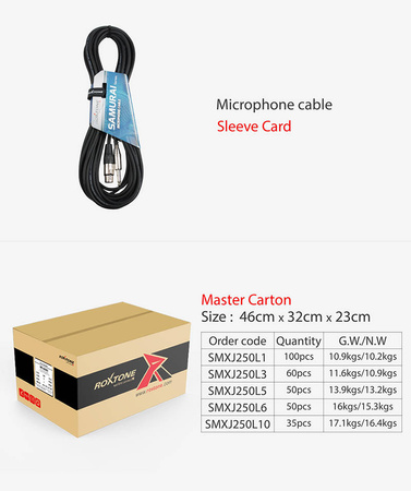 Mikrofonkabel XLR 3-poliger Stecker - 6,3mm Mono-Klinkenstecker SAMURAI Roxtone SMXJ250L15