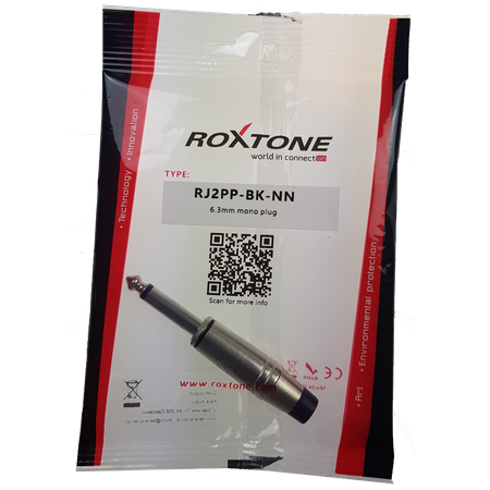 6.3mm Monostecker, vernickeltes Gehäuse, vernickelte Kontakte Roxtone RJ2PP-BK-NN