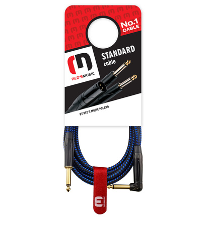 Red's Music Instrumentenkabel - Klinke 6,3mm / Klinke 6,3mm gewinkelt - FOP geflochtenes Kabel - GCF1230BB - 3m