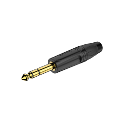 6.3mm Stereo-Stecker, schwarzes elektrophoretisch lackiertes Gehäuse, vergoldete Kontakte Roxtone RJ3P-BG