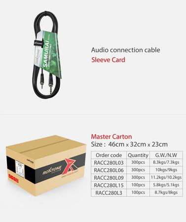 Audiokabel 3,5 mm Stereo Klinkenstecker auf 6,3 mm Stereo Klinkenstecker, 3 m Roxtone SACC280L3