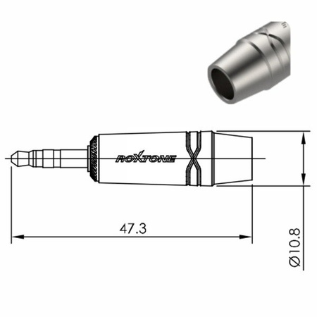 3.5mm Stereo-Stecker, vernickeltes Gehäuse, vernickelte Kontakte Roxtone RMJ3PP-65-NN