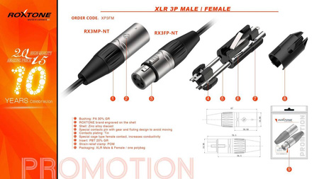 XLR Audio Stecker & Buchse Stecker SET/ PAAR Roxtone XP3FM 